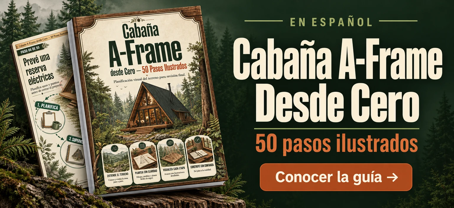 Cabaña A-Frame Desde Cero. 50 pasos ilustrados. En español. Conocer la guía.